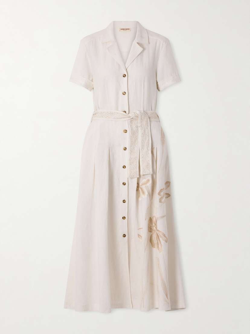 Emporio Sirenuse Daria Embroidered Linen-blend Midi Dress