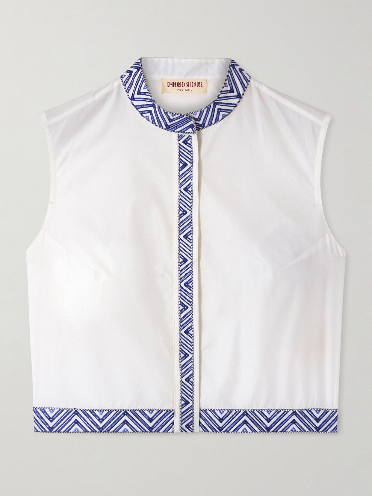 Emporio Sirenuse Andorra Iris Cropped Embroidered Cotton-blend Poplin Top In White