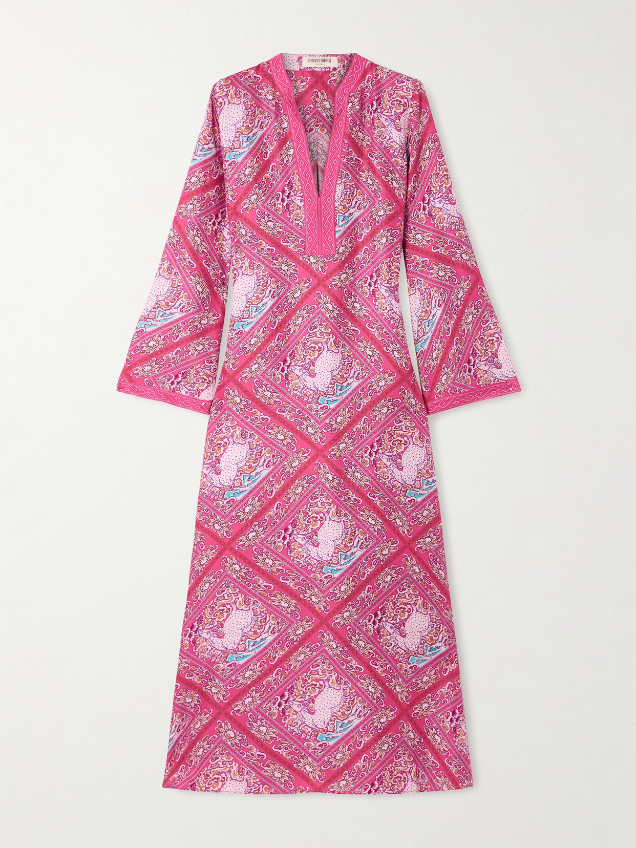 Emporio Sirenuse Jenna Printed Silk Kaftan In Pink