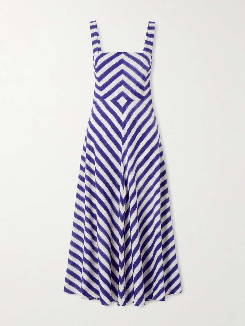 Emporio Sirenuse Margherita Ikat Striped Cotton Midi Dress