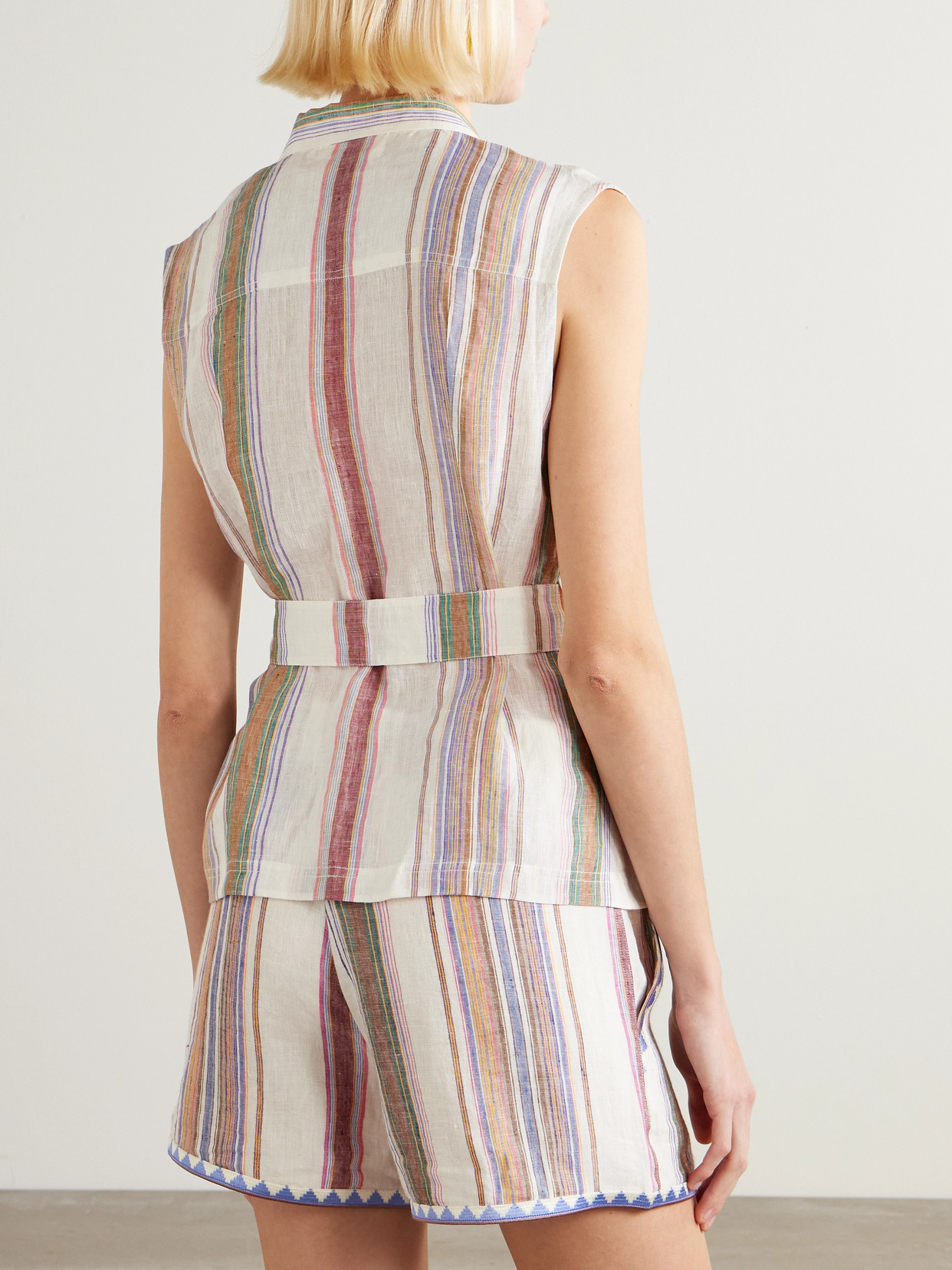 Emporio Sirenuse Denia Belted Striped Linen Vest In Multi
