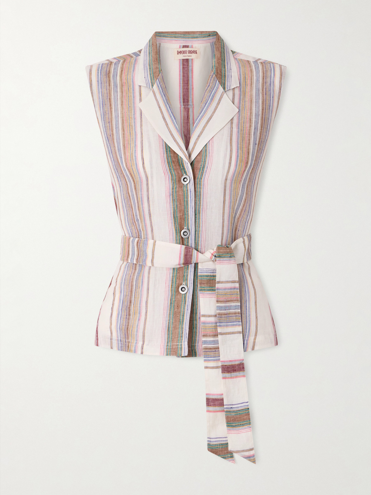 Emporio Sirenuse Denia Belted Striped Linen Vest In Multi
