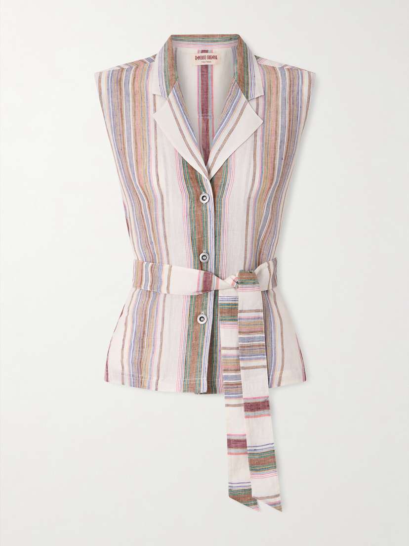 Emporio Sirenuse Denia Belted Striped Linen Vest