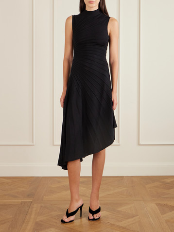 Alaïa Asymmetric ribbed wool turtleneck midi dress