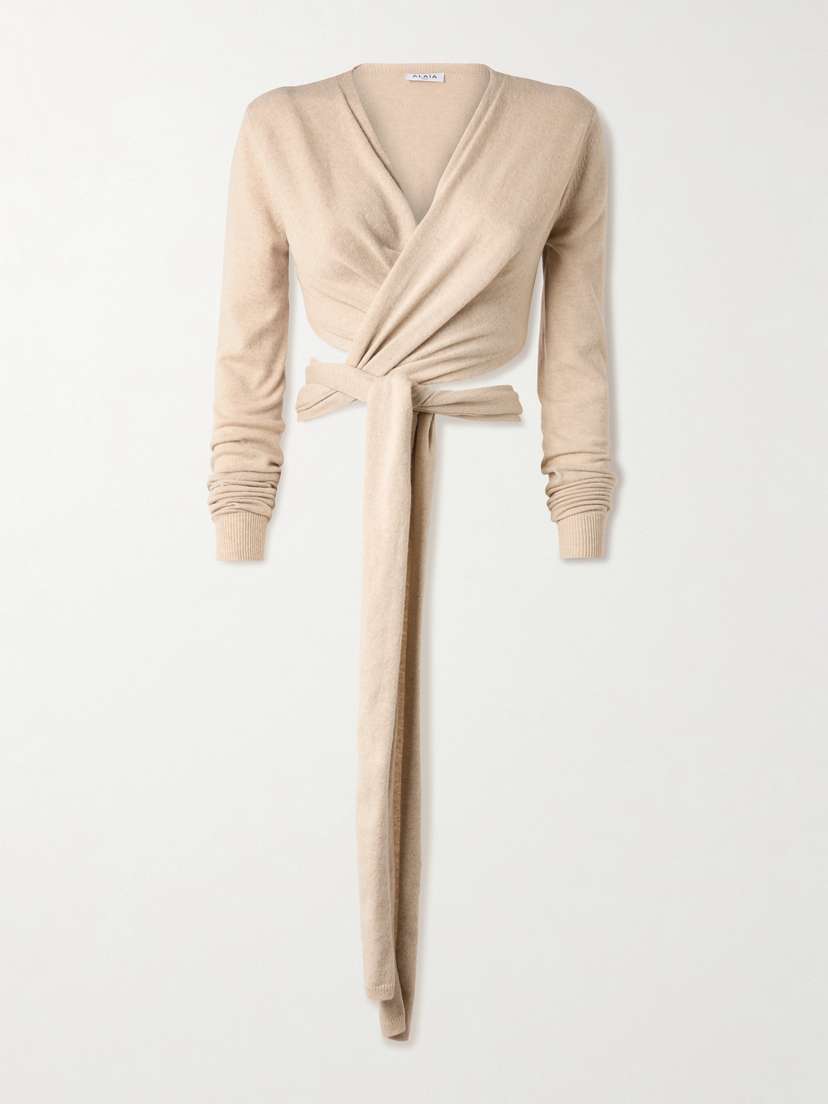Alaïa Cropped Cashmere-blend Wrap Top