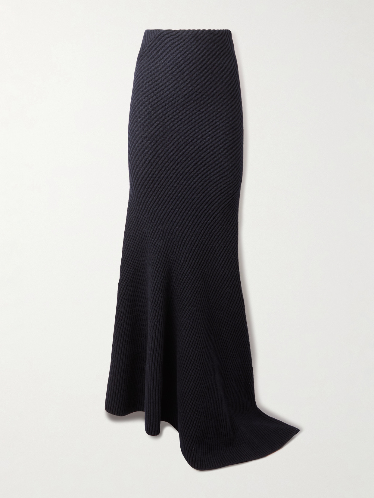 Alaïa Asymmetric Ribbed Wool And Cashmere-blend Skirt In Blue