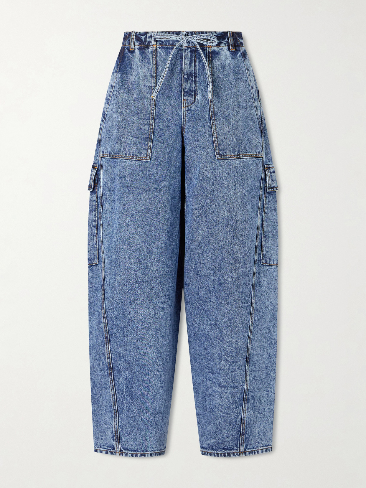 Alaïa Acid-wash Mid-rise Barrel-leg Jeans In Blue