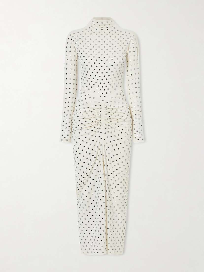 Alaïa Gathered Crystal-embellished Jersey Midi Dress