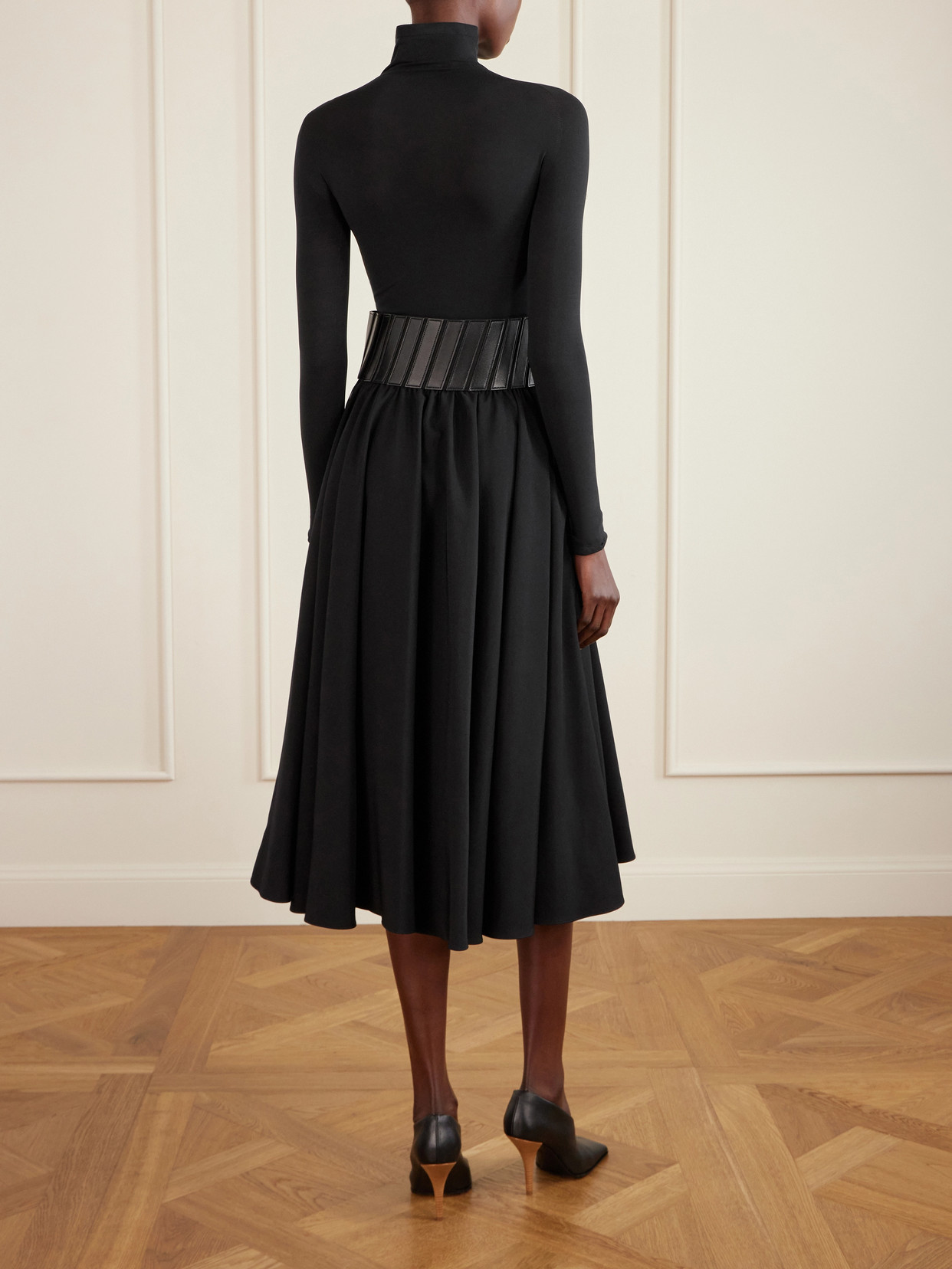 Alaïa - Leather-Trimmed Wool-Gabardine Midi