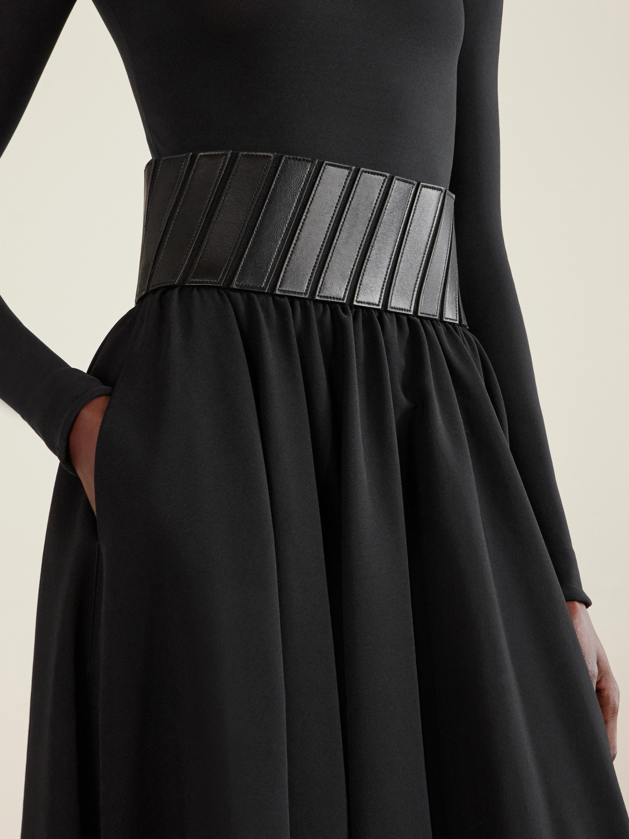 Alaïa - Leather-Trimmed Wool-Gabardine Midi