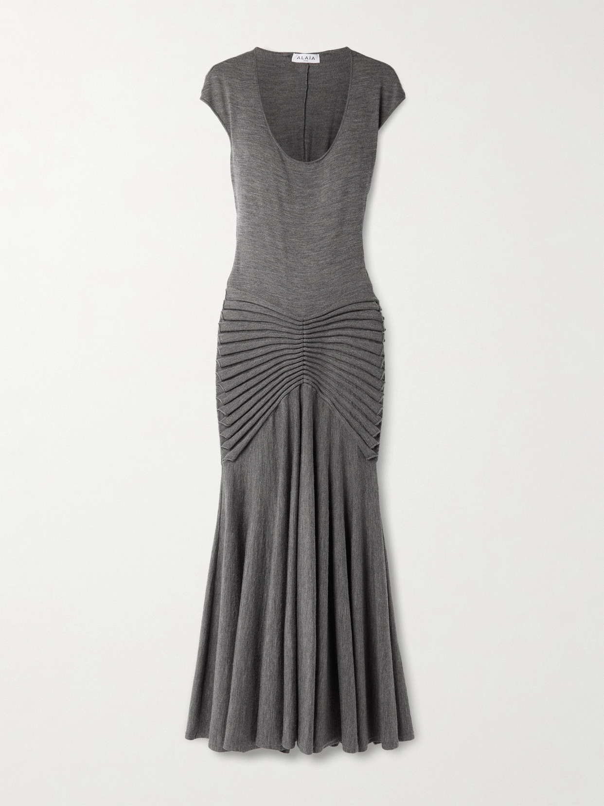 Alaïa Pleated Wool Maxi Dress In Gray