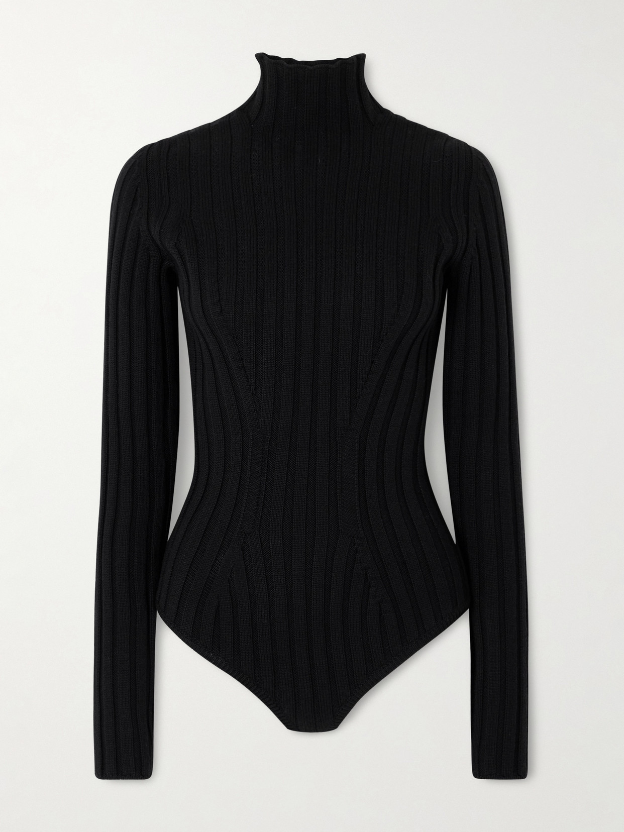 Alaïa Ribbed Wool Turtleneck Bodysuit In Black