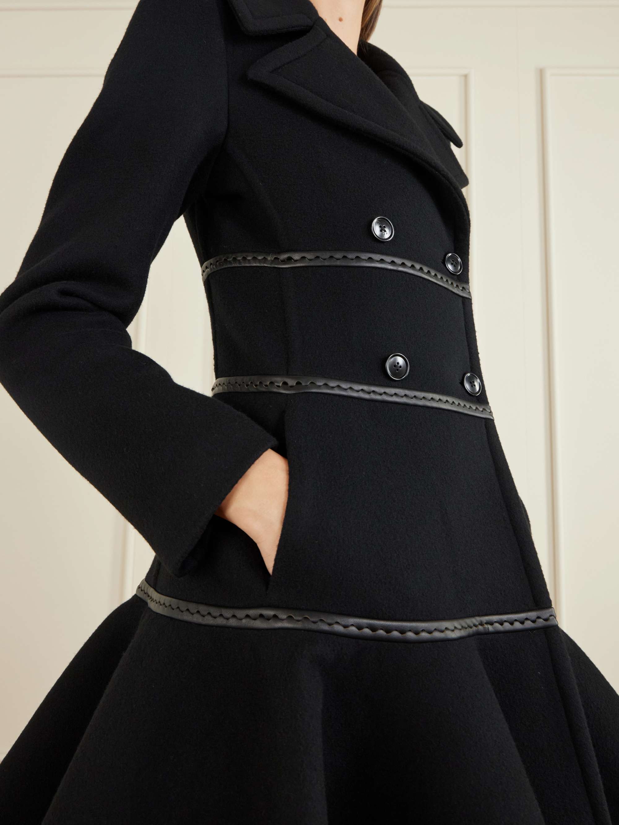ALAÏA Princess double-breasted leather-trimmed wool peplum coat
