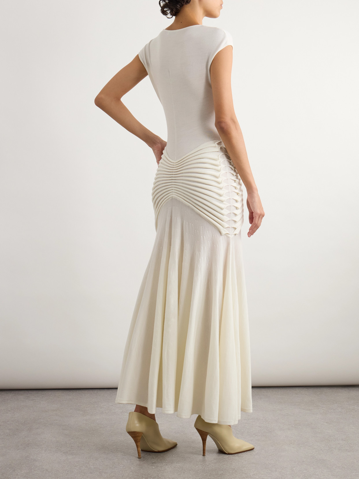 Alaïa Ruched Wool Maxi Dress In White