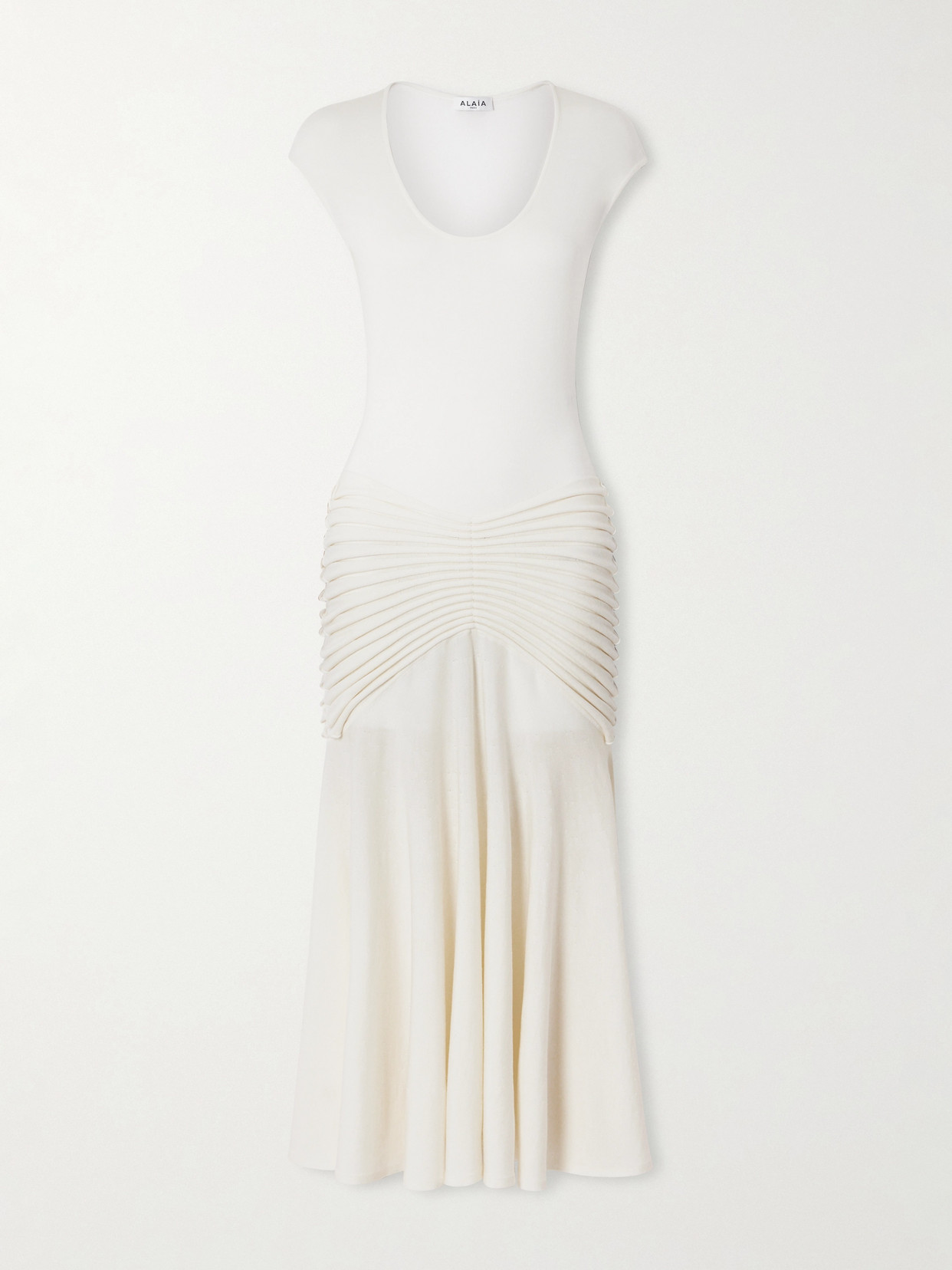 Alaïa Ruched Wool Maxi Dress In White