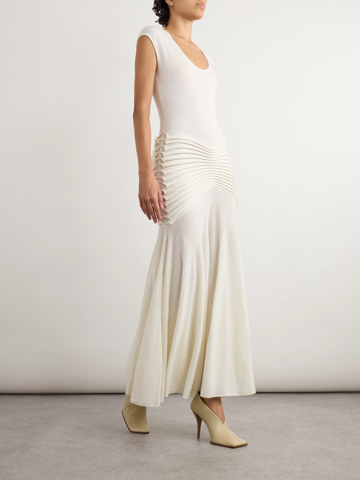Alaïa Ruched Wool Maxi Dress In White