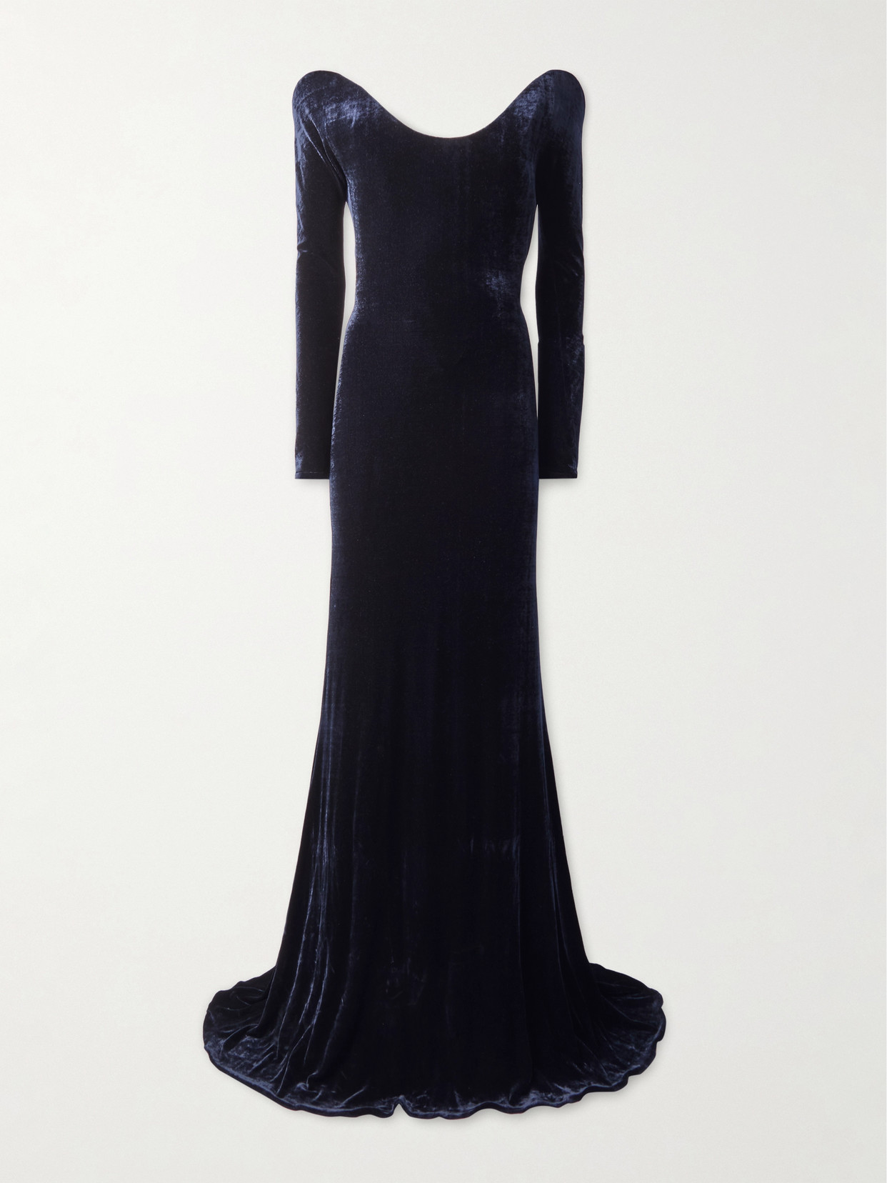 Alaïa Off-the-shoulder Velvet Gown In Blue