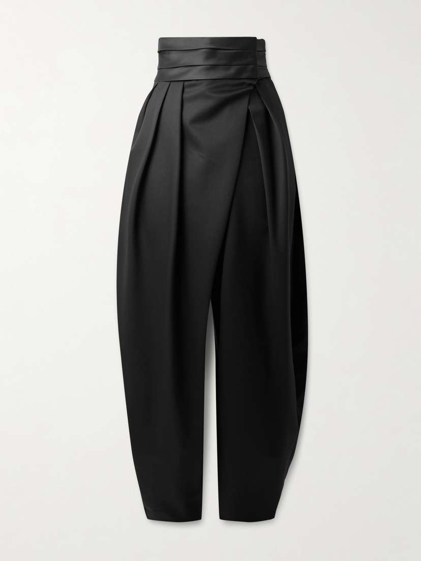 Alaïa Silk-trimmed Grain De Poudre Wool-blend Barrel-leg Pants