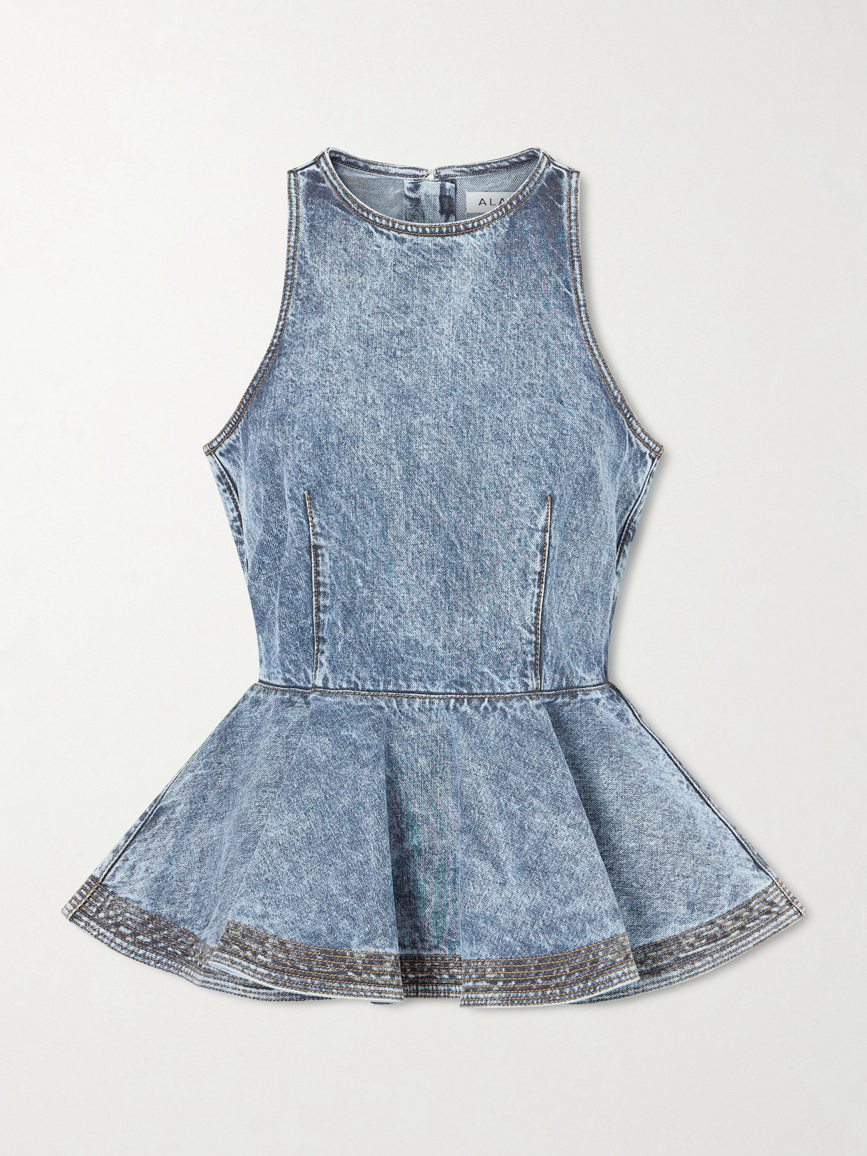 Alaïa Alaia Peplum Halterneck Top With Ruched Hem And Fitted Waist In Blue