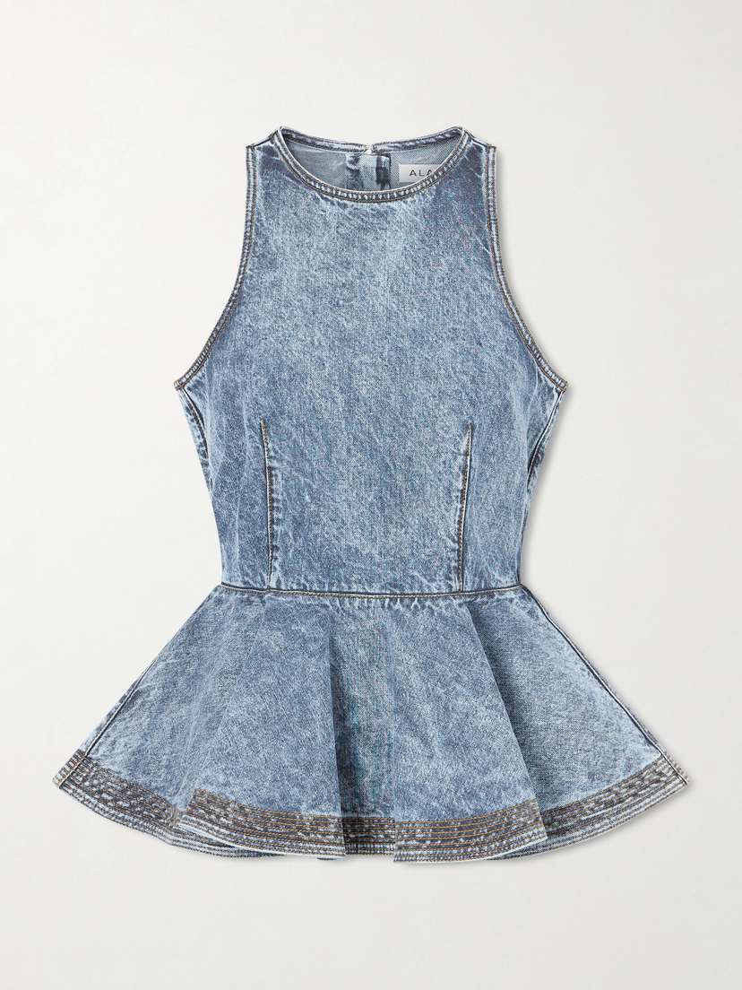 Alaïa Denim Peplum Top