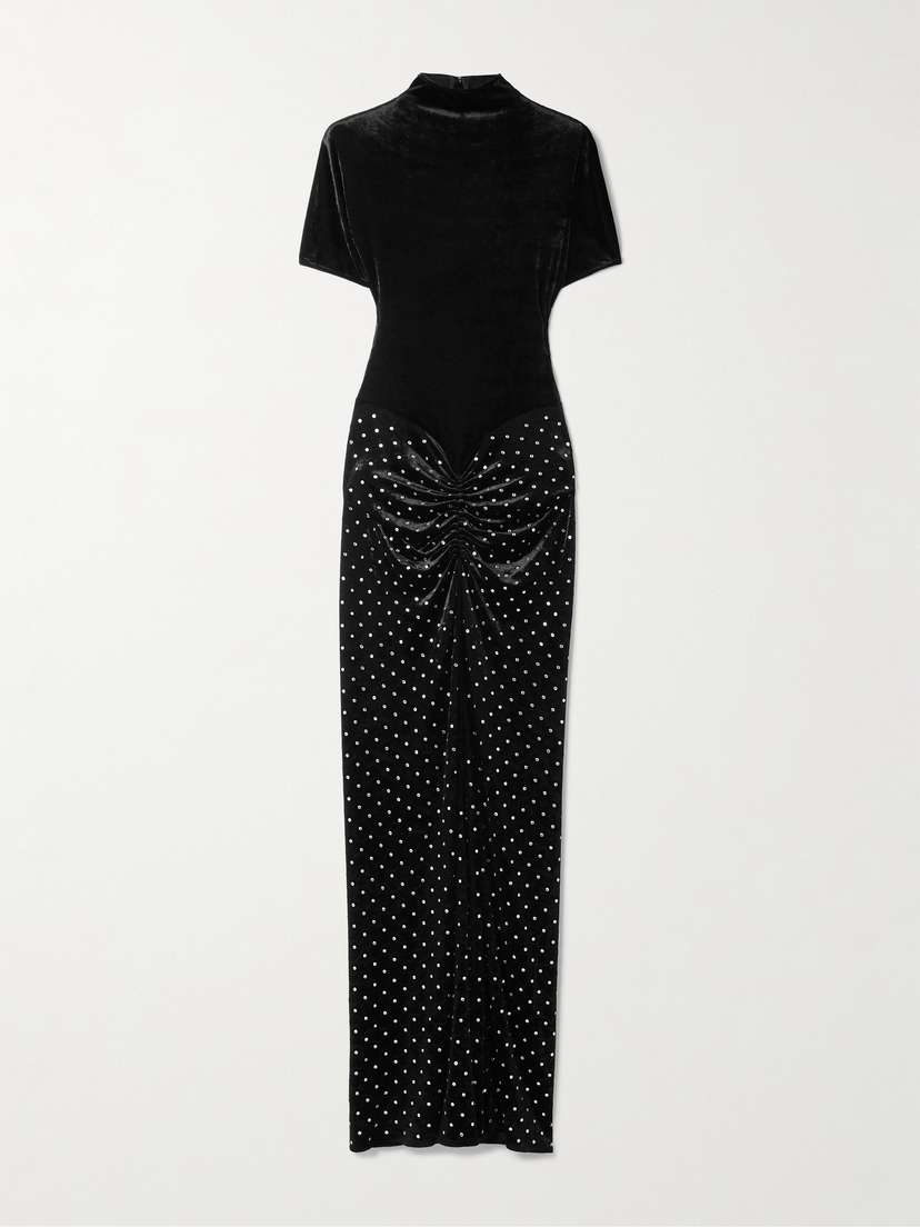 Alaïa Crystal-embellished Ruched Velvet Midi Dress