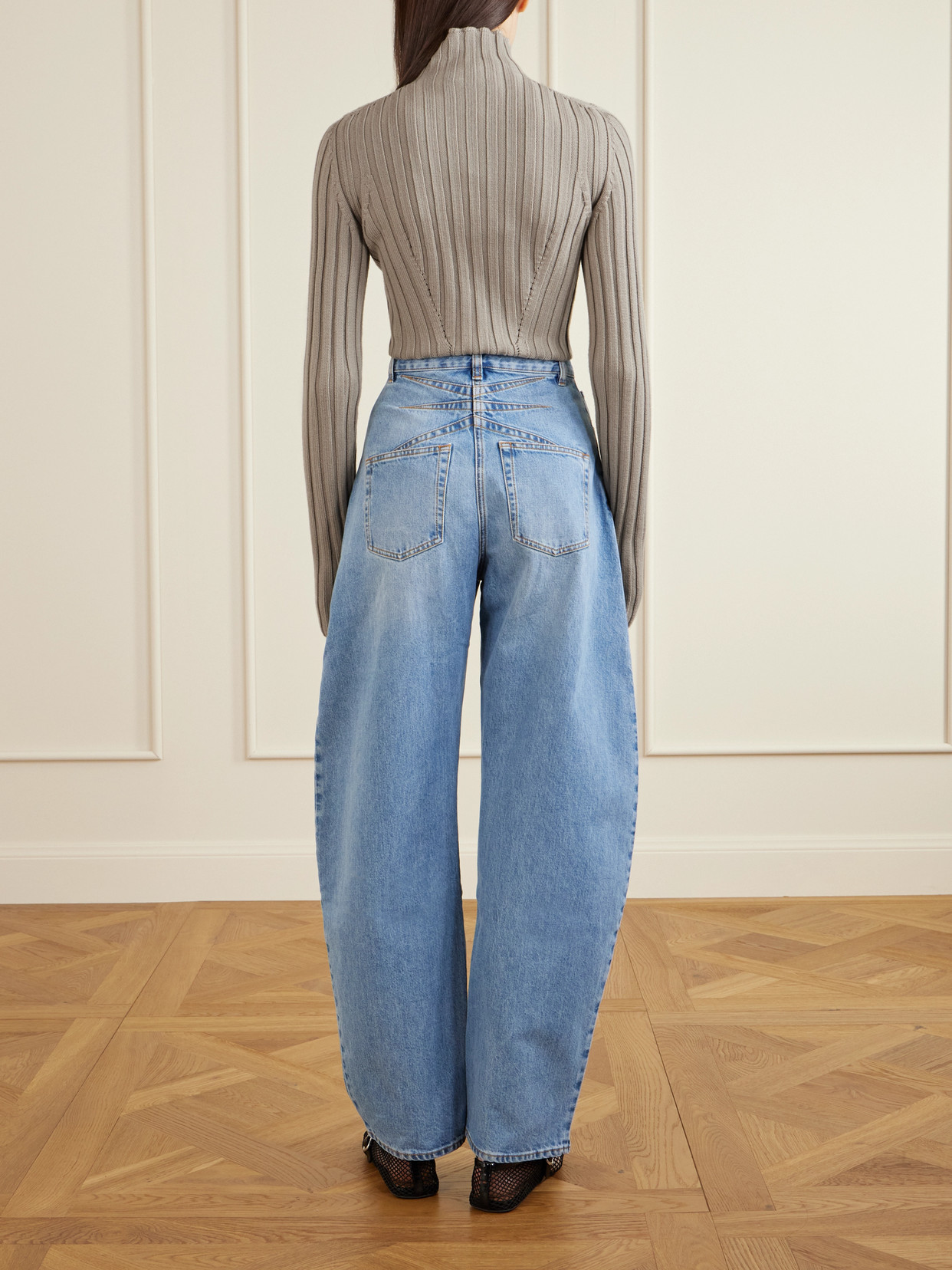 Alaïa Ribbed Wool Turtleneck Bodysuit In Brown