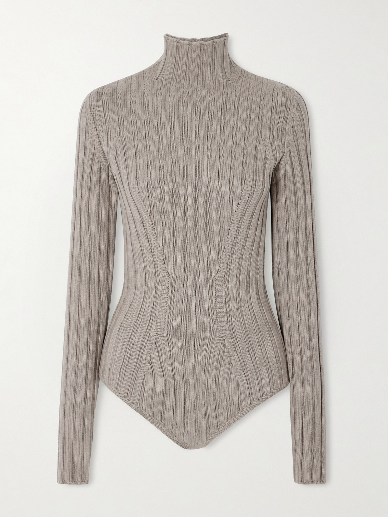 Alaïa Ribbed Wool Turtleneck Bodysuit In Brown