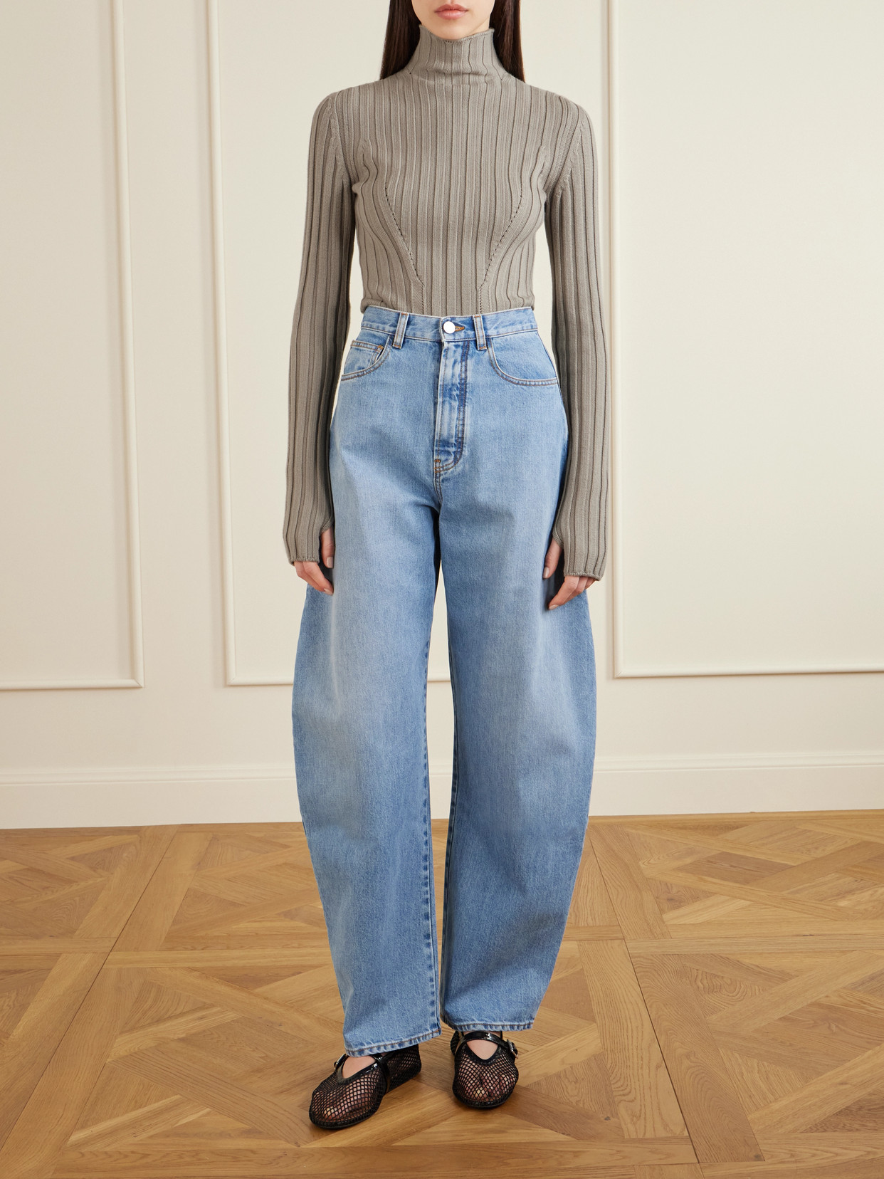 Alaïa Ribbed Wool Turtleneck Bodysuit In Brown