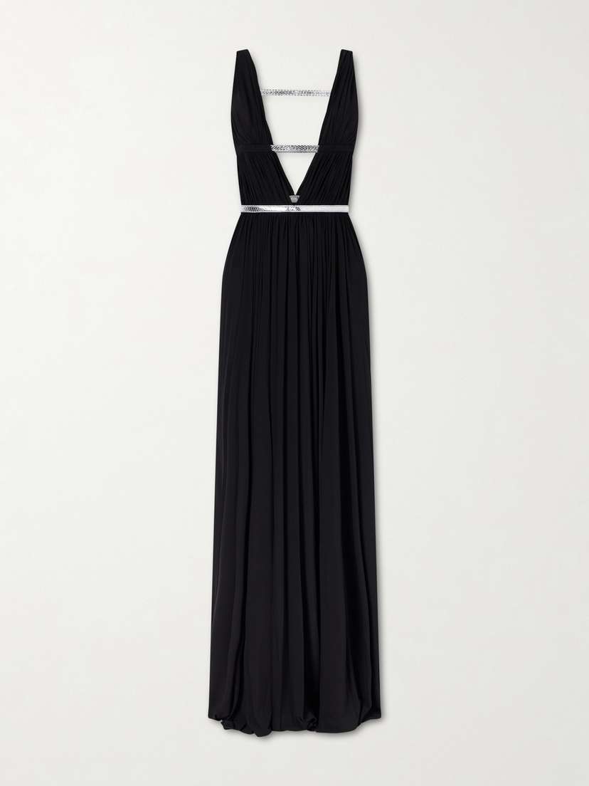 Alaïa Metallic Elaphe-trimmed Pleated Jersey Gown
