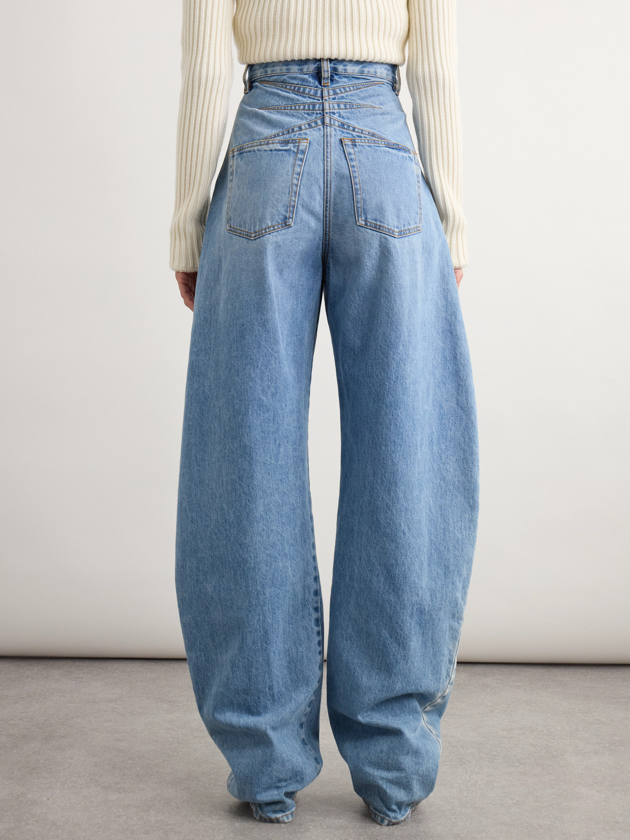 Alaïa Round High-rise Barrel-leg Jeans In Blue