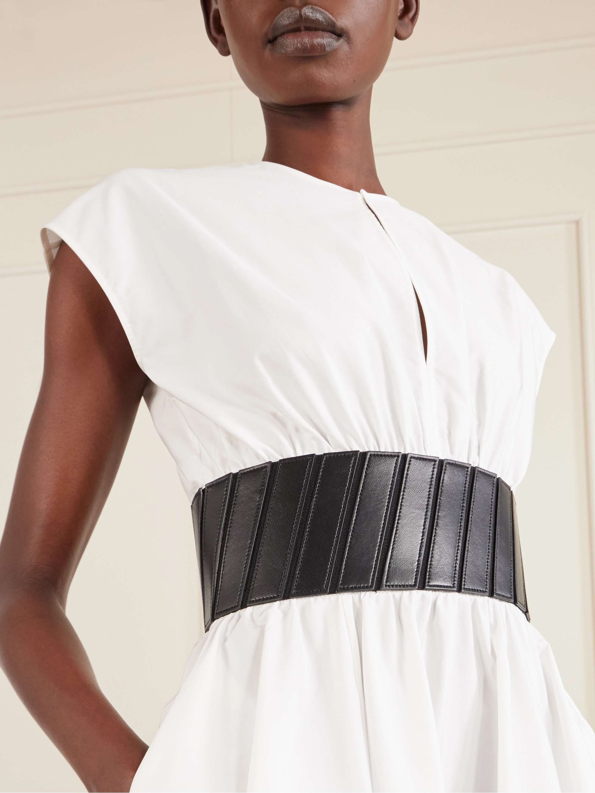 knee length dresses for ladies Alaïa Belted cotton midi dress – Luisa World main image 1
