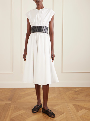 abadia ora pleated gathered chiffon and dupioni midi dress Ora Draped Dress in Cream