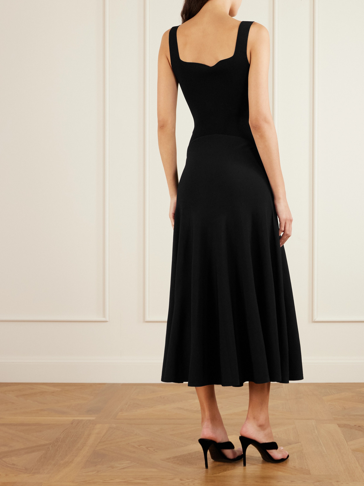 Alaïa Ribbed-knit And Jersey Pleated Midi Dress In Black