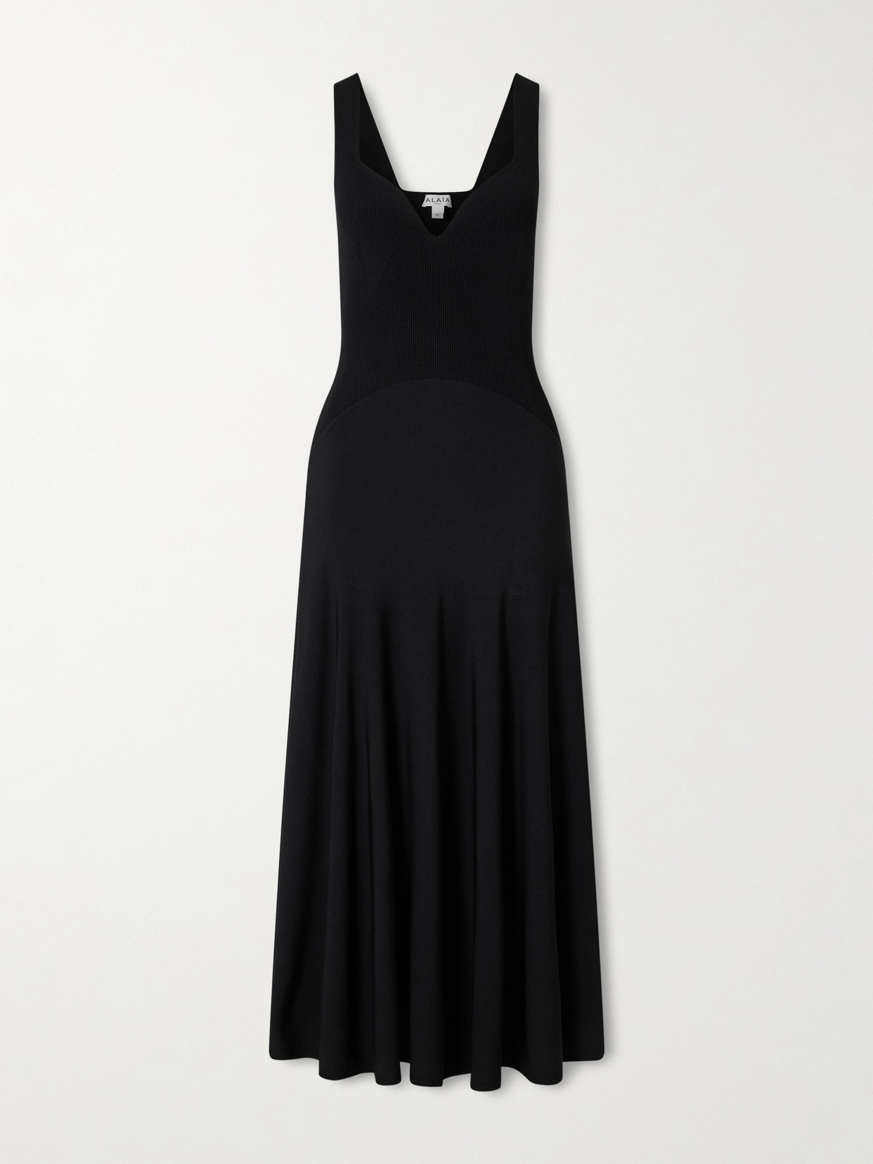 Alaïa Ribbed-knit And Jersey Pleated Midi Dress In Black