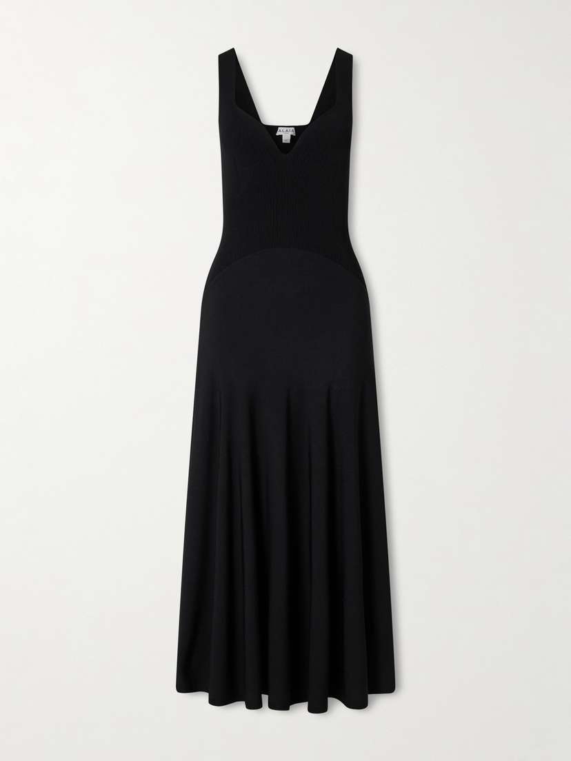 Alaïa Ribbed-knit And Jersey Pleated Midi Dress