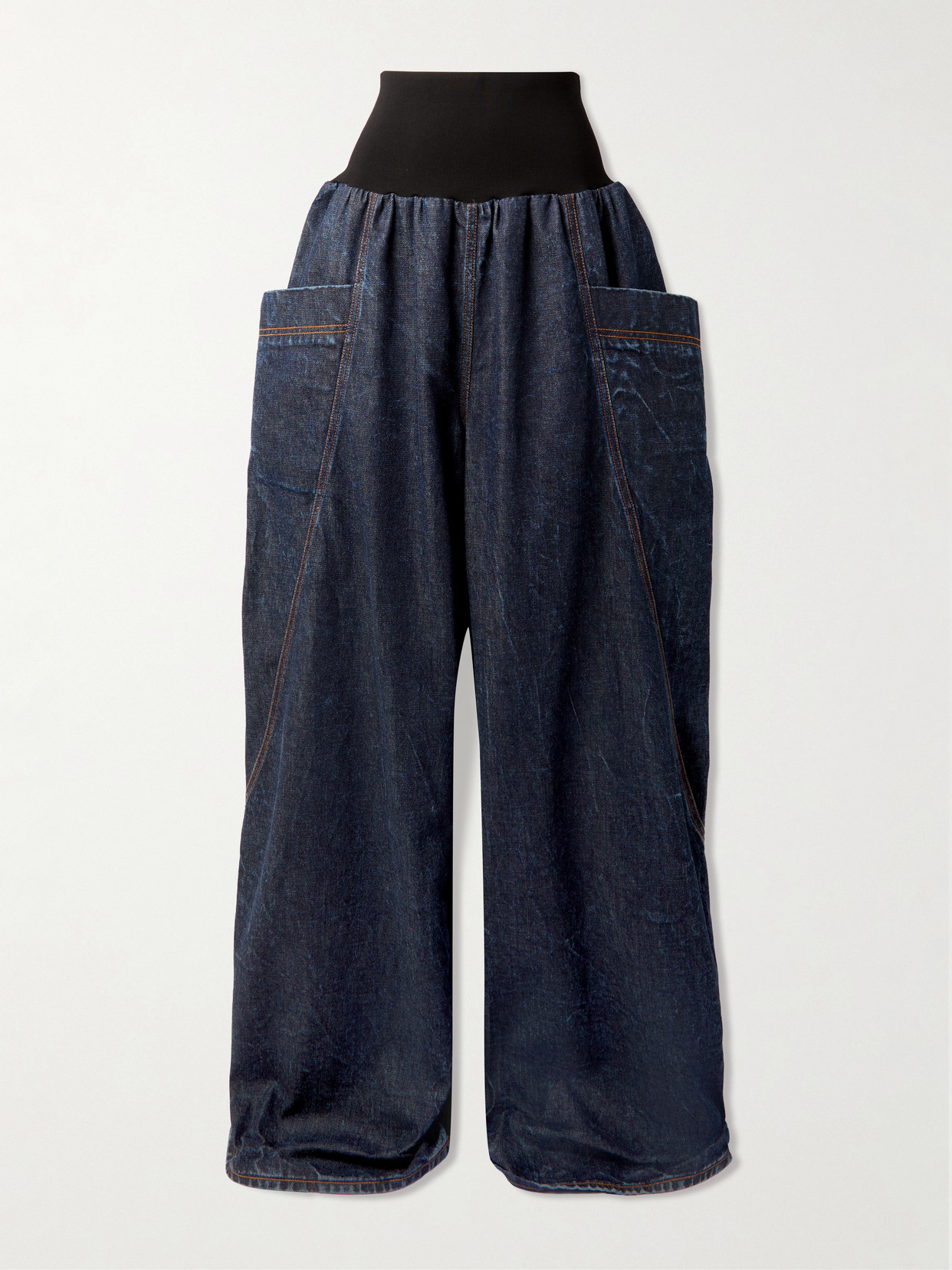 Alaïa Jersey-trimmed High-rise Wide-leg Jeans In Blue