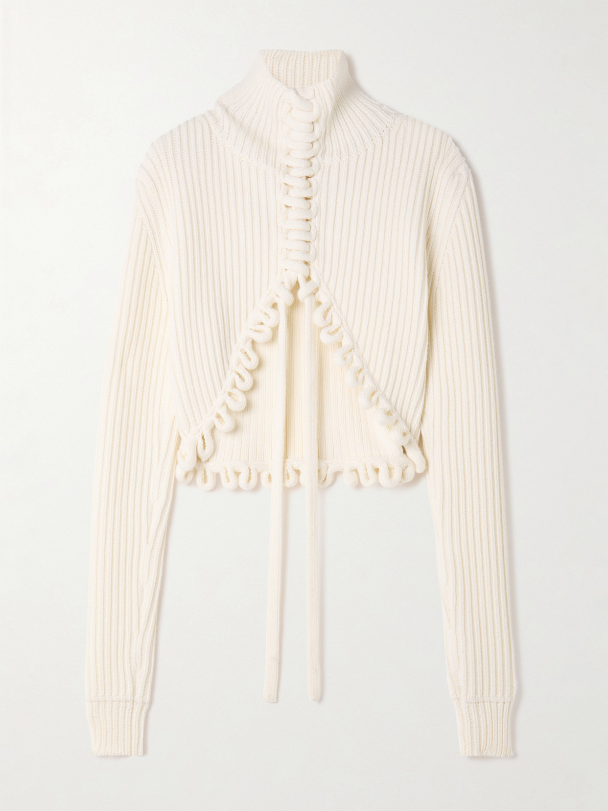 Alaïa Lace-up Ribbed Wool Sweater In White