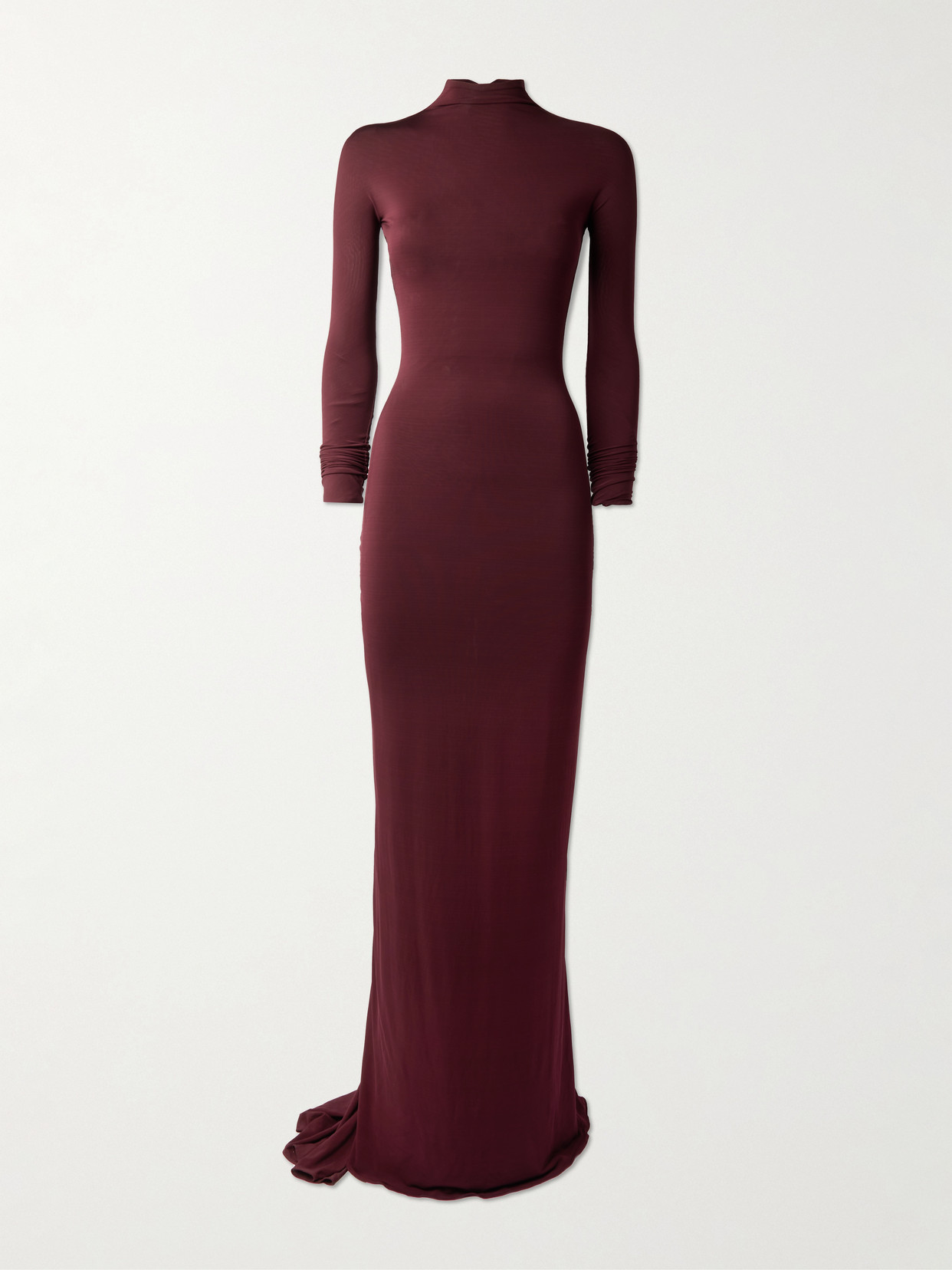 Alaïa Jersey Mock-neck Gown In Burgundy