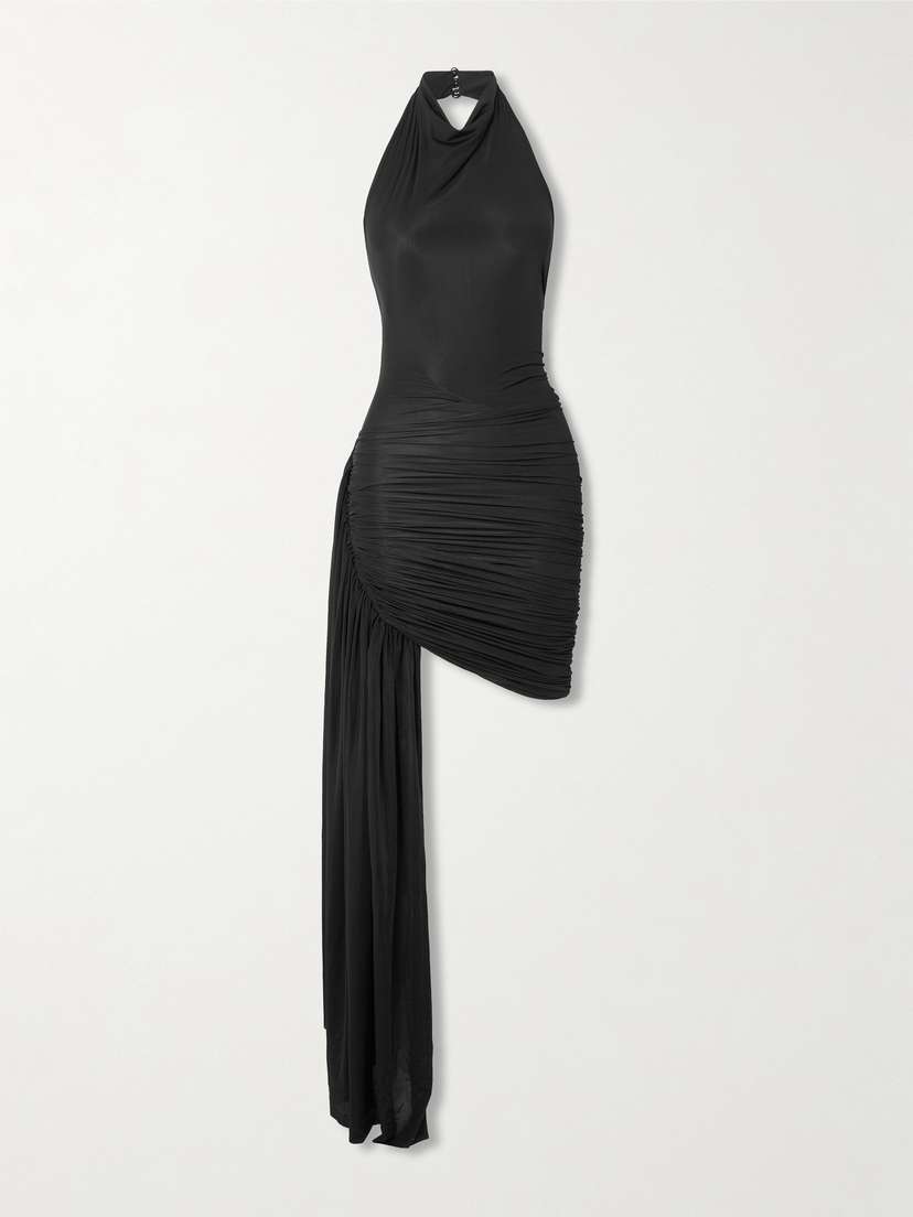 Maygel Coronel Villa Draped Gathered Stretch-jersey Halterneck Mini Dress