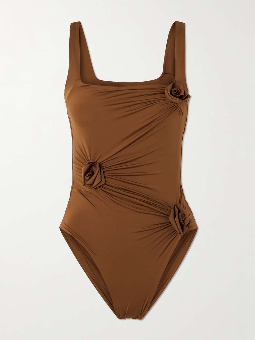 Maygel Coronel Gemma Appliquéd Ruched Swimsuit