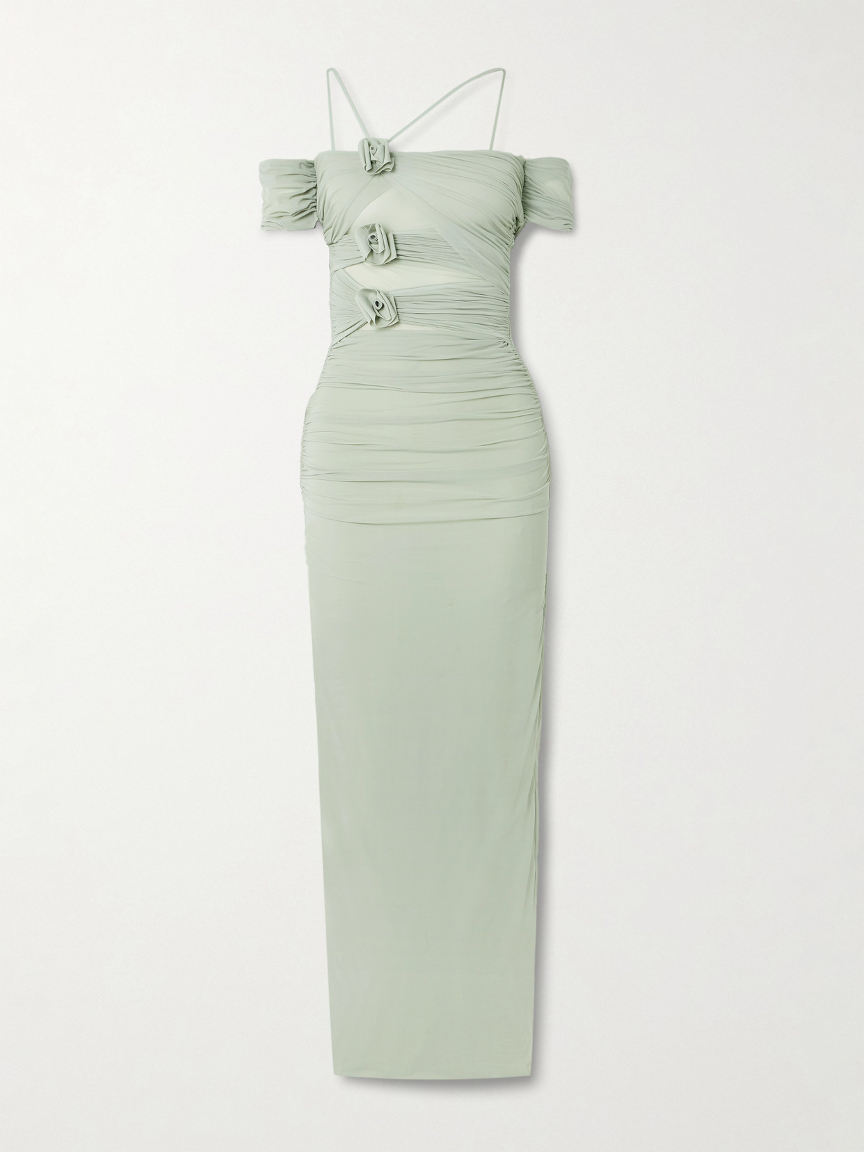Maygel Coronel Abisso Appliquéd Cutout Stretch-jersey Halterneck Maxi Dress In Green
