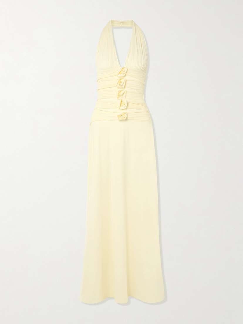 Maygel Coronel Villadiego Appliquéd Stretch-jersey Halterneck Maxi Dress