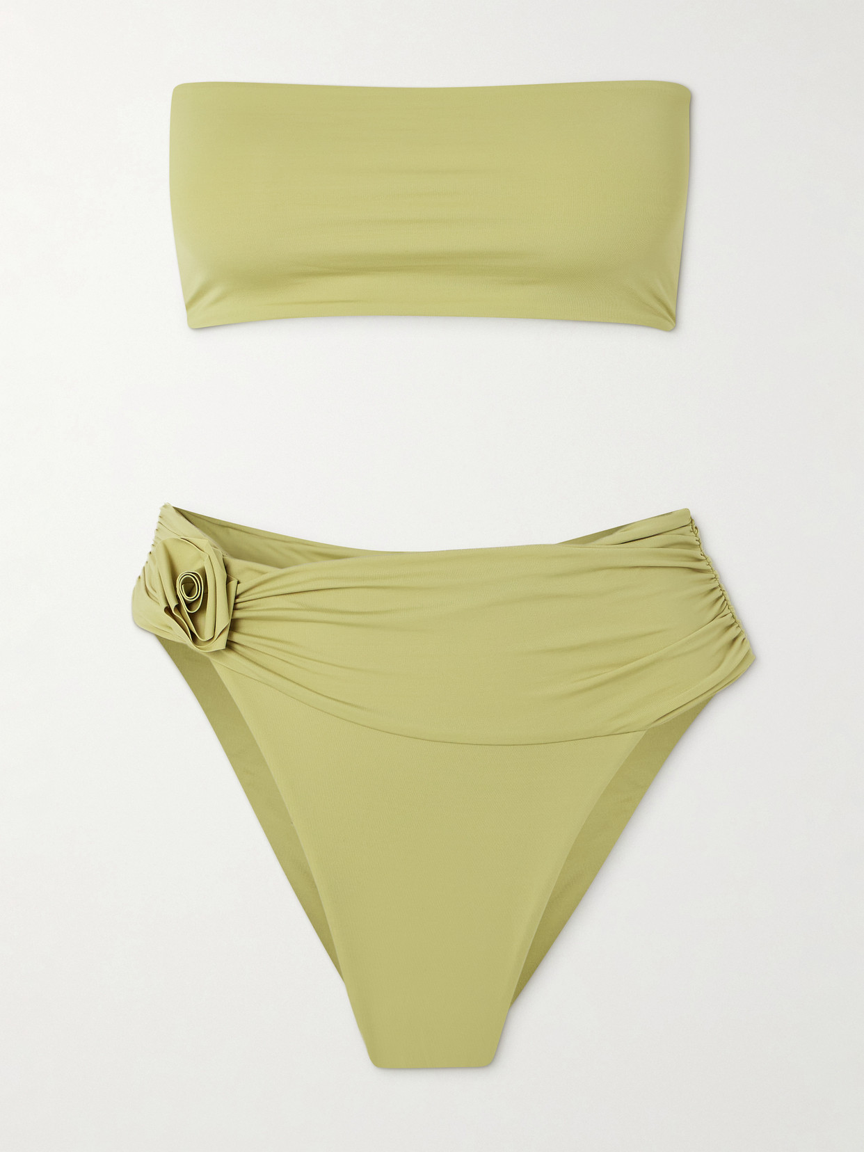 Maygel Coronel Alheli Appliquéd Ruched Bandeau Bikini In Green