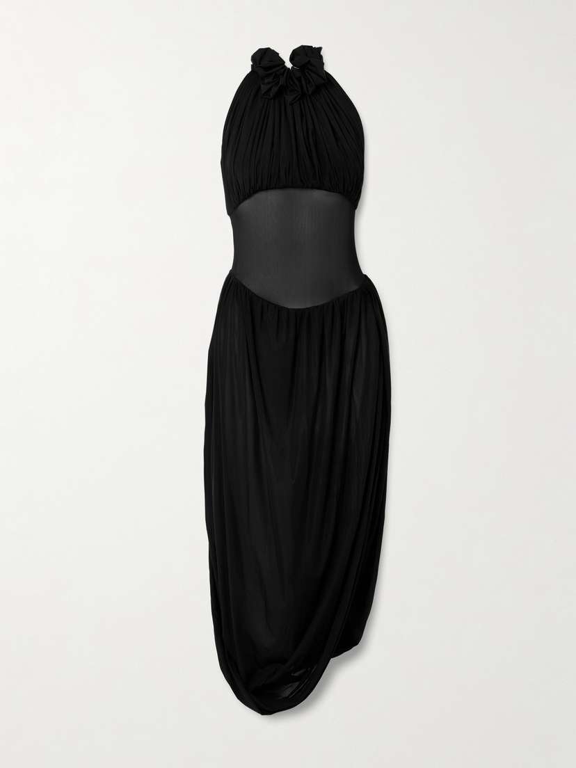 Maygel Coronel Azzurra Ruffled Gathered Stretch-jersey Midi Dress