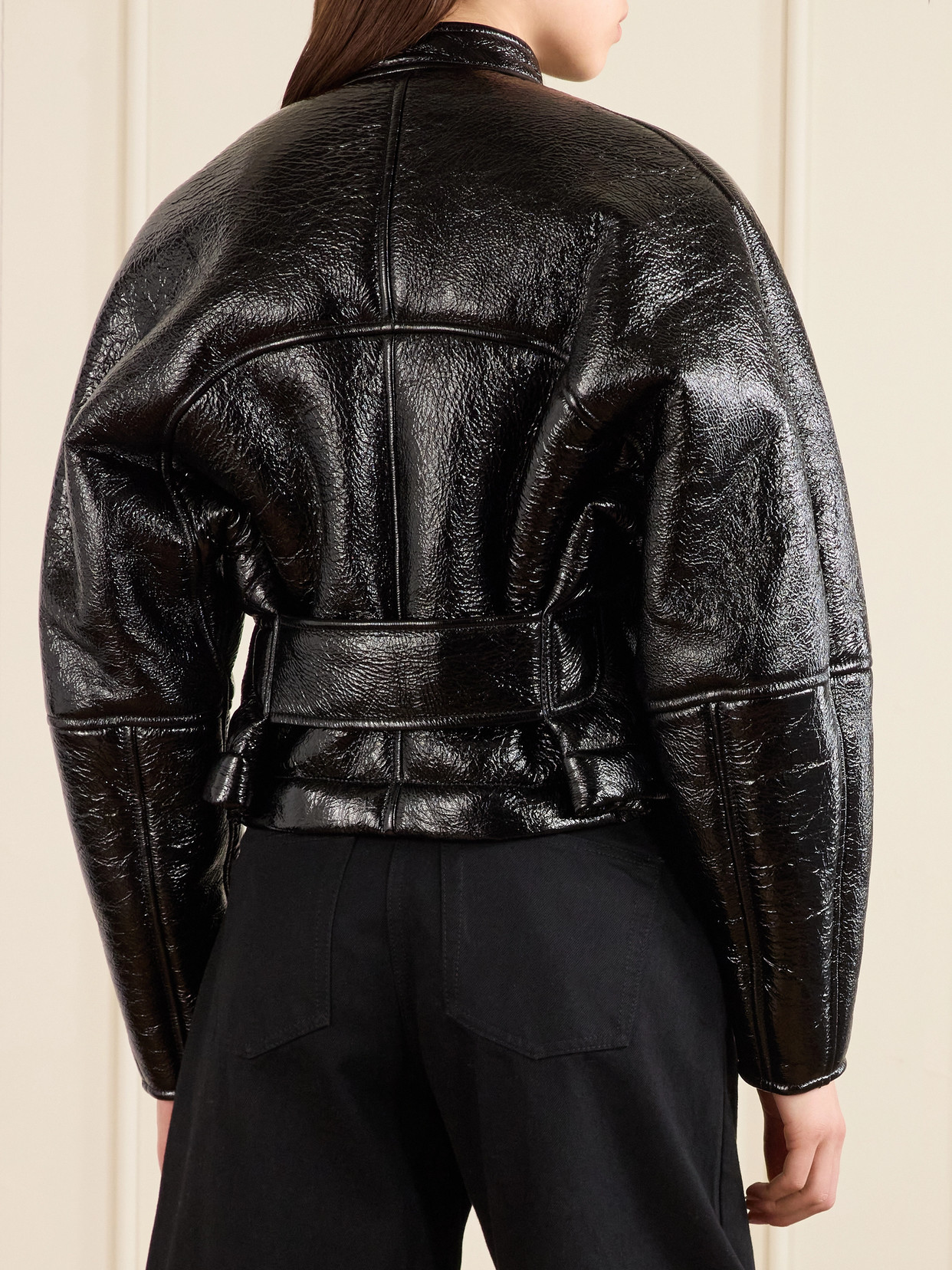 Alaïa Cropped Shearling Bomber Jacket In Black