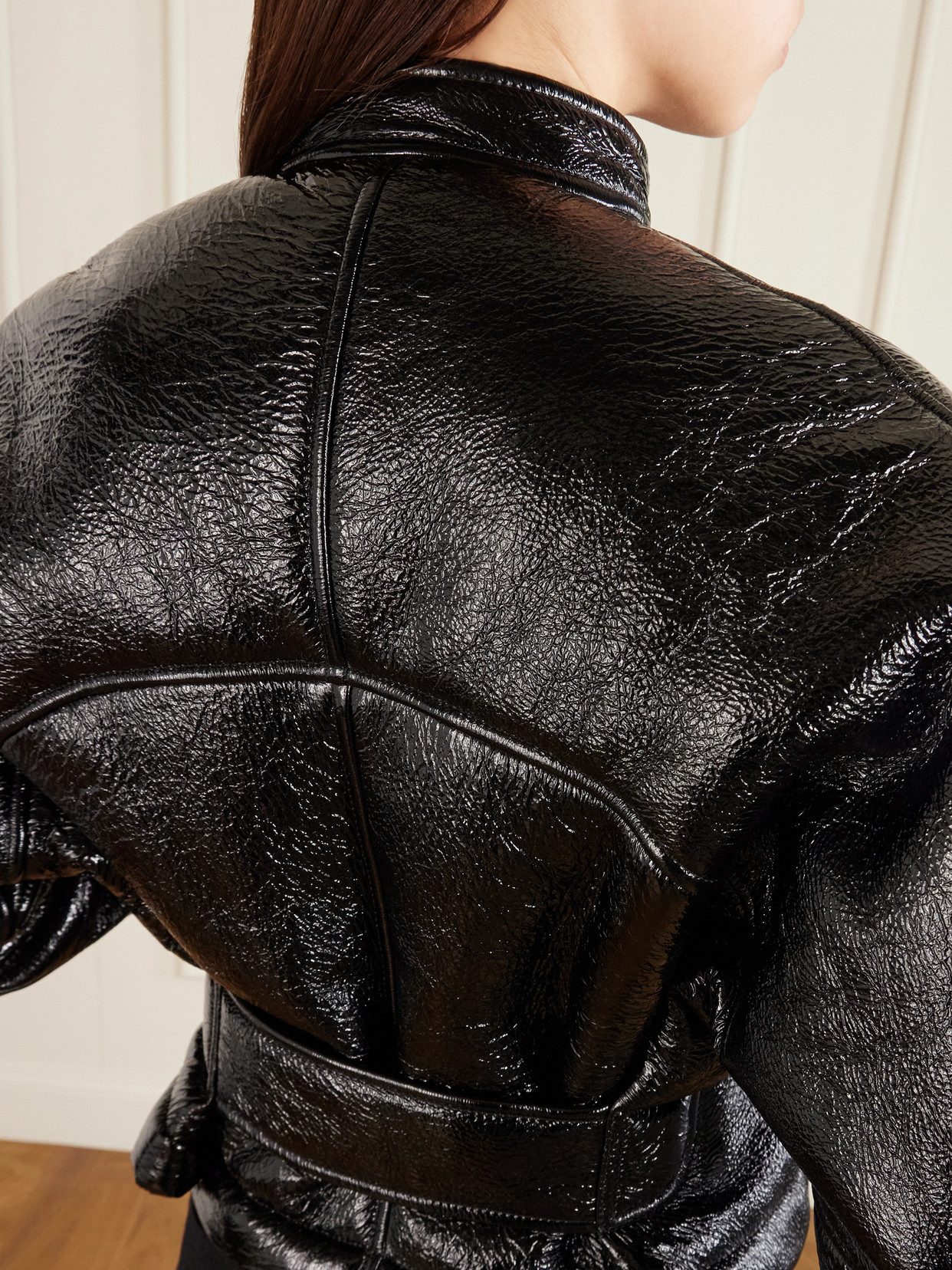 Alaïa Cropped Shearling Bomber Jacket In Black
