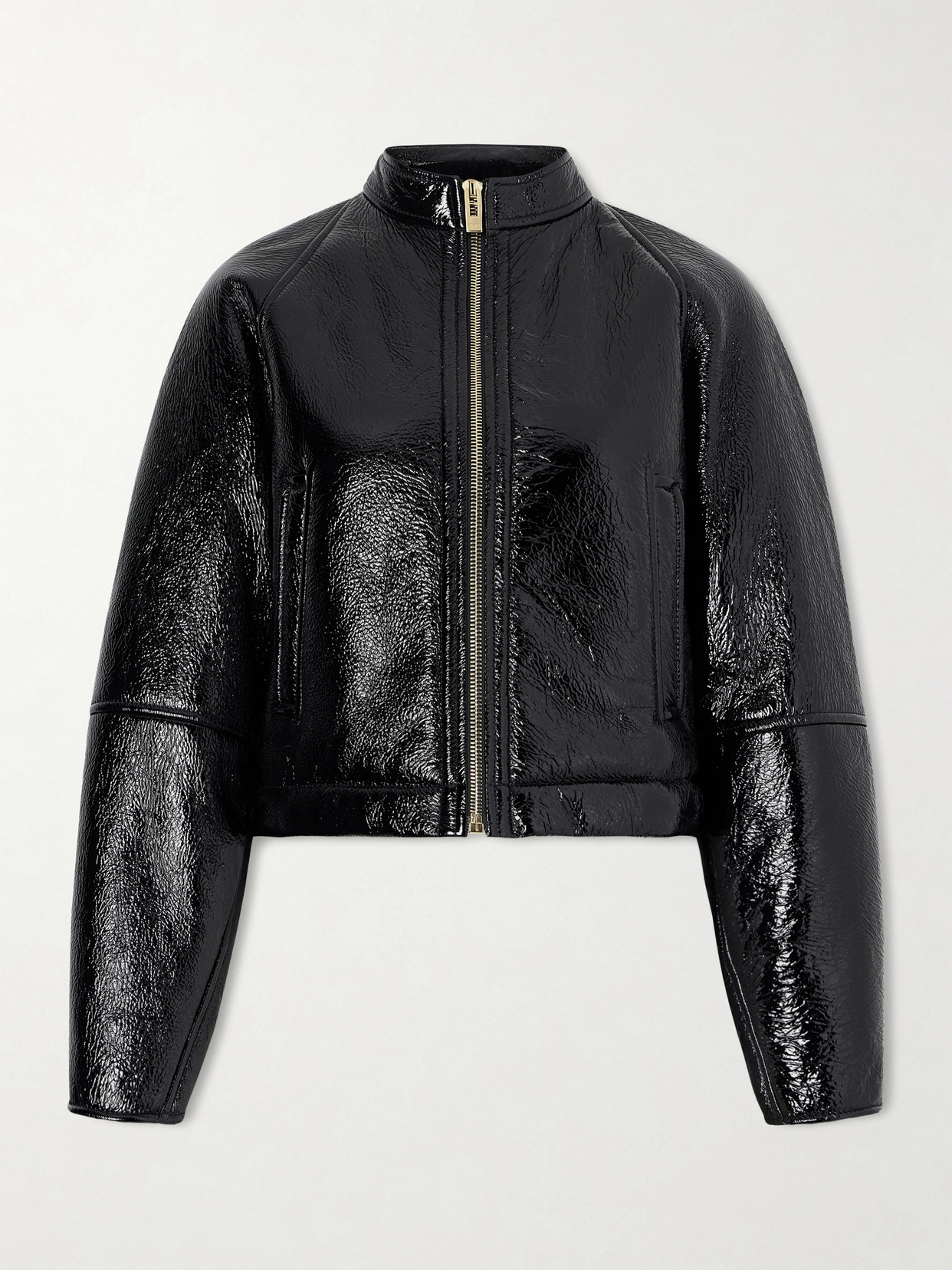 Alaïa Cropped Shearling Bomber Jacket In Black