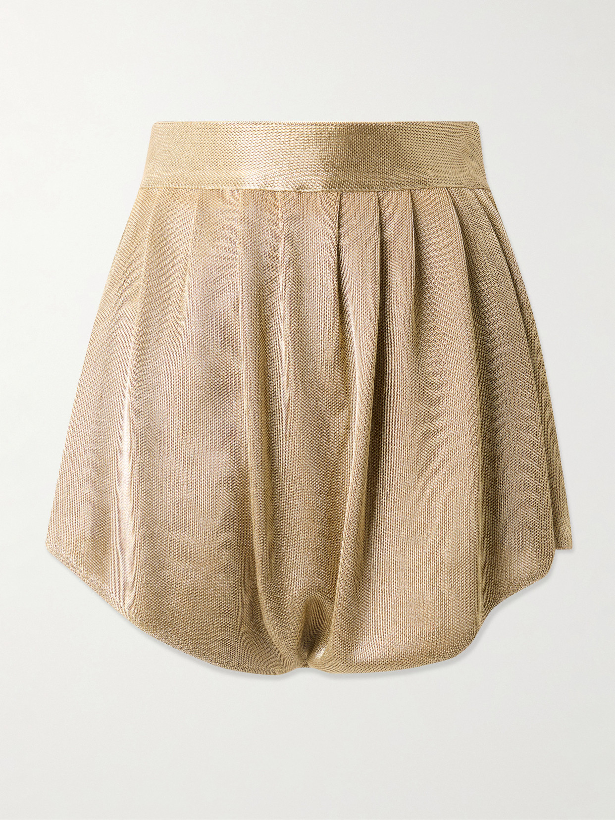 Alaïa Gathered Metallic Knitted Shorts In Gold