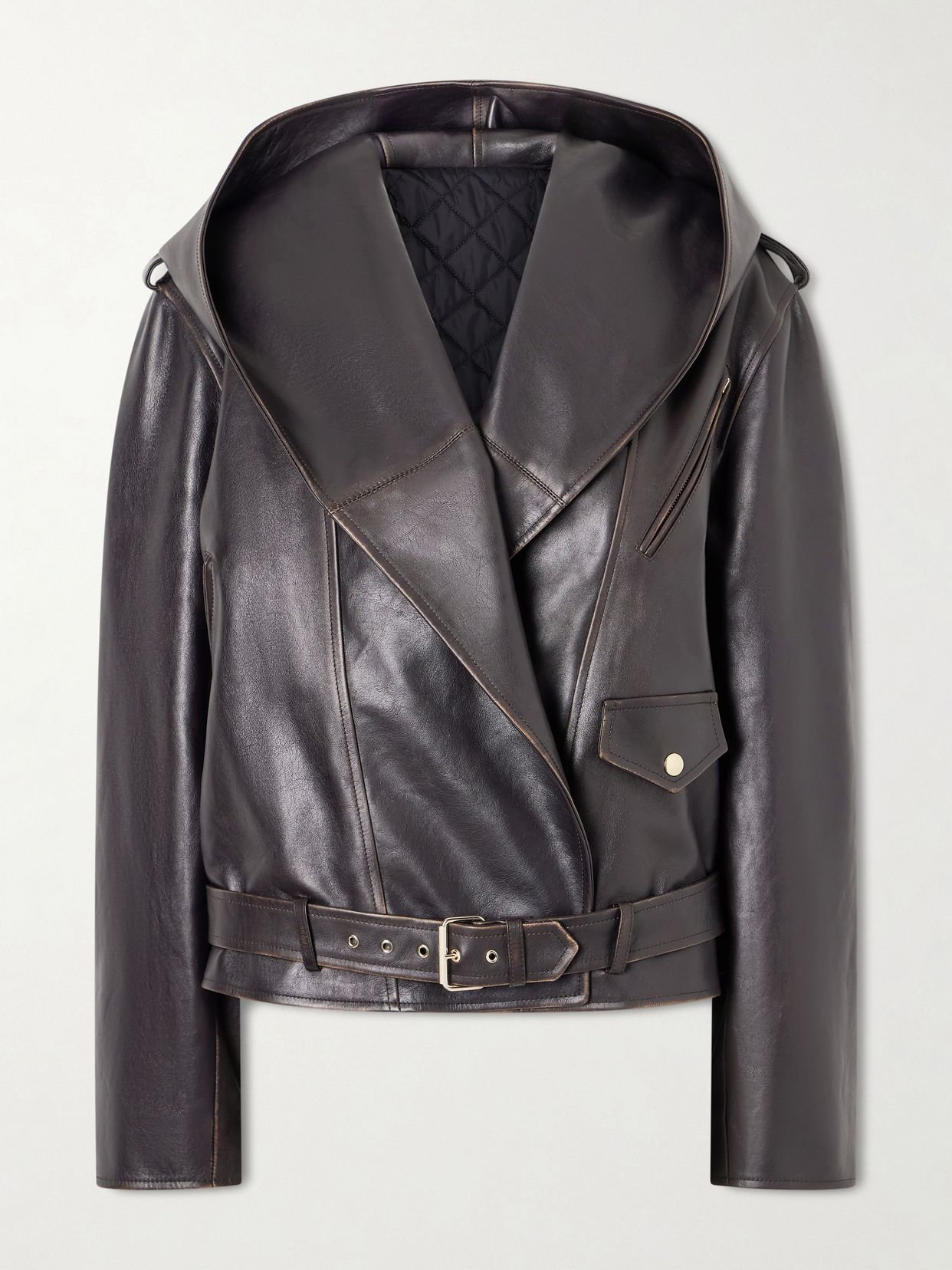 Belted leather biker jacket