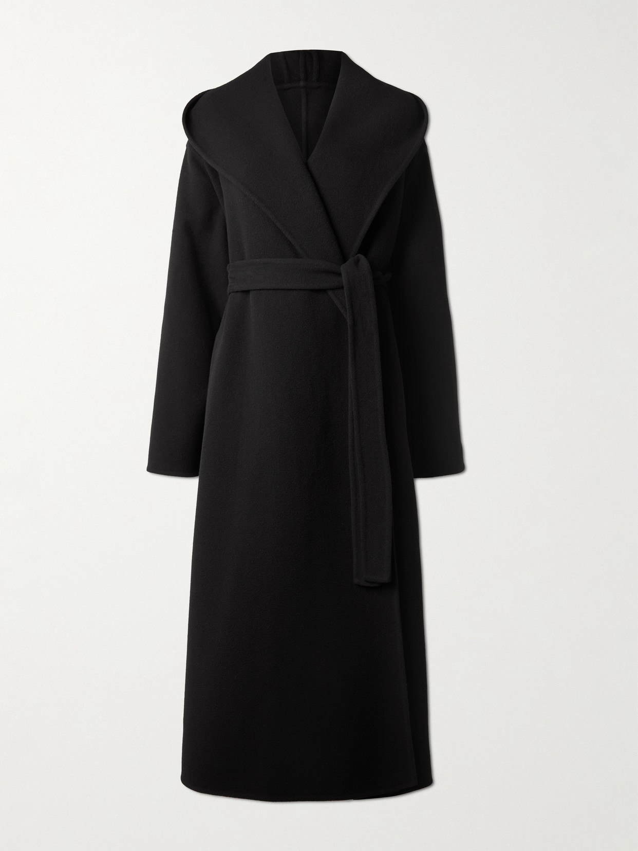 Alaïa Hooded Belted Wool Coat In Black